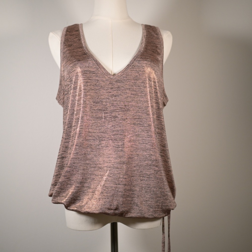 Express Womens Rose Gold Metallic Shimmer V-Neck Bubble Hem Tank Top Large